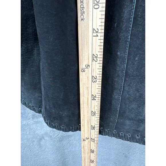 Faded Glory Ladies Leather Jacket L Black Fringe Tie Closure - Picture 7 of 16